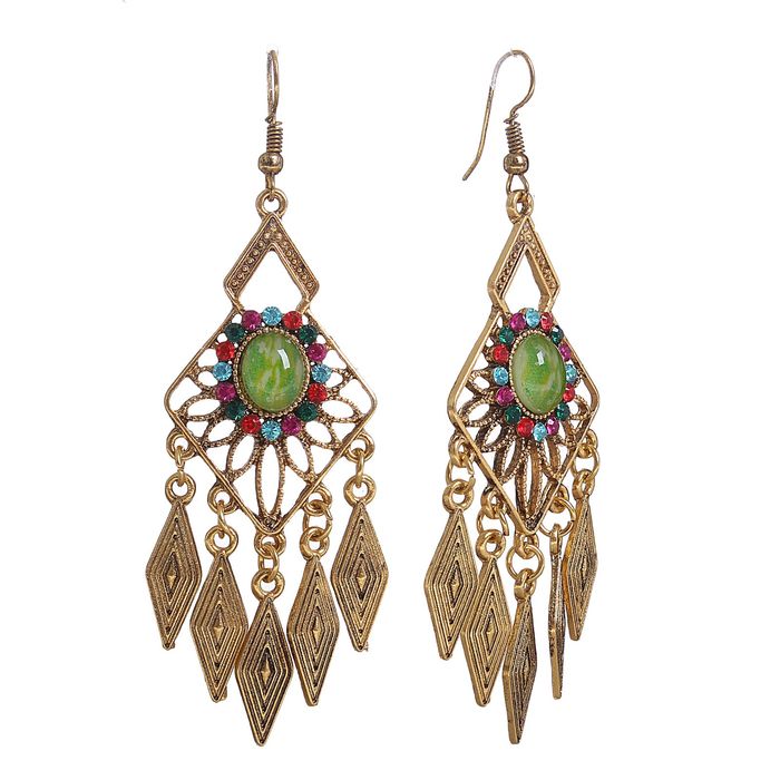 Серьги этника "Восточная ночь" ромбы, цветной в черненом золоте