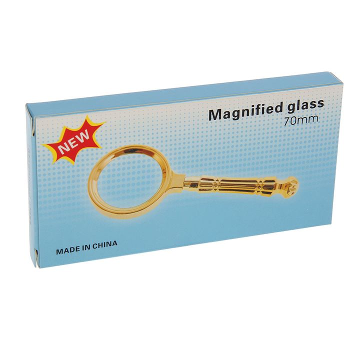 Лупа 4х, d=7 см, ручка в форме капли, резная, пластик, золотая, 15 см