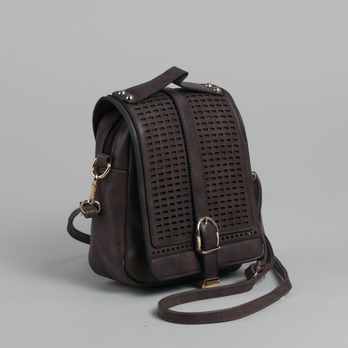 Сумка женская на клапане "Мира", 1 отдел, наружный карман, длинный ремень, коричневая