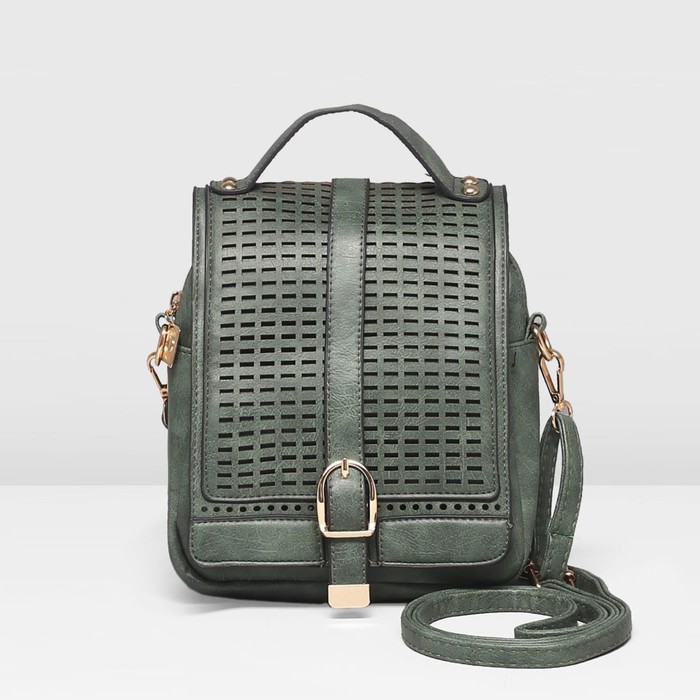 Сумка женская на клапане "Мира", 1 отдел, наружный карман, длинный ремень, зелёная