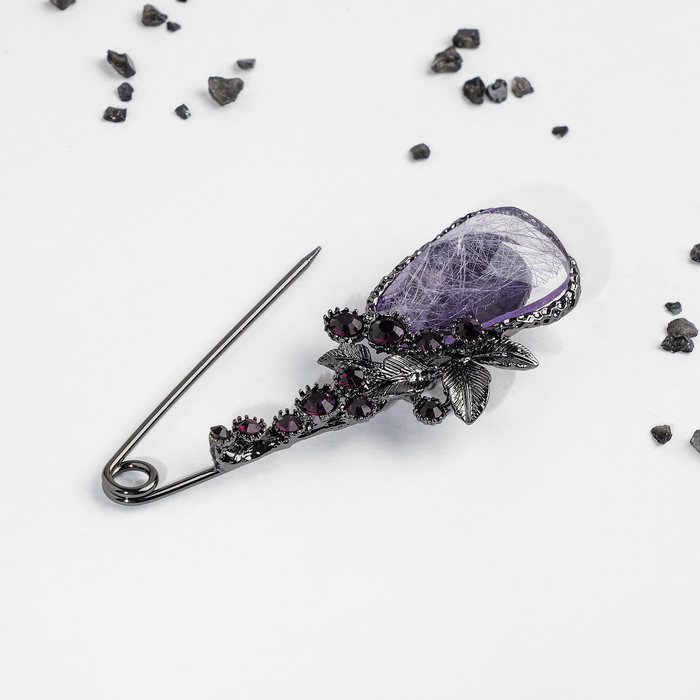 Булавка "Каменный цветок", 8,2 см, цвет фиолетовый в сером металле