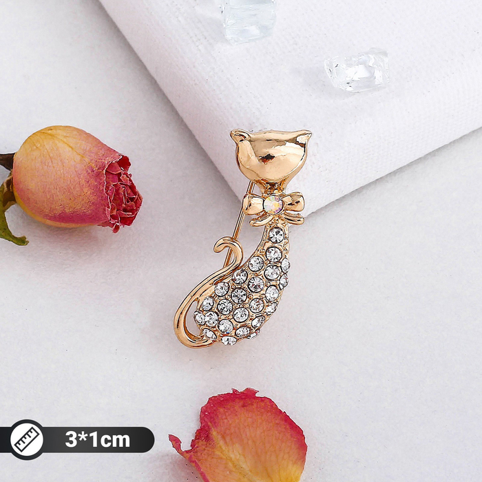 Брошь "Кошечка" муся, цвет белый в золоте