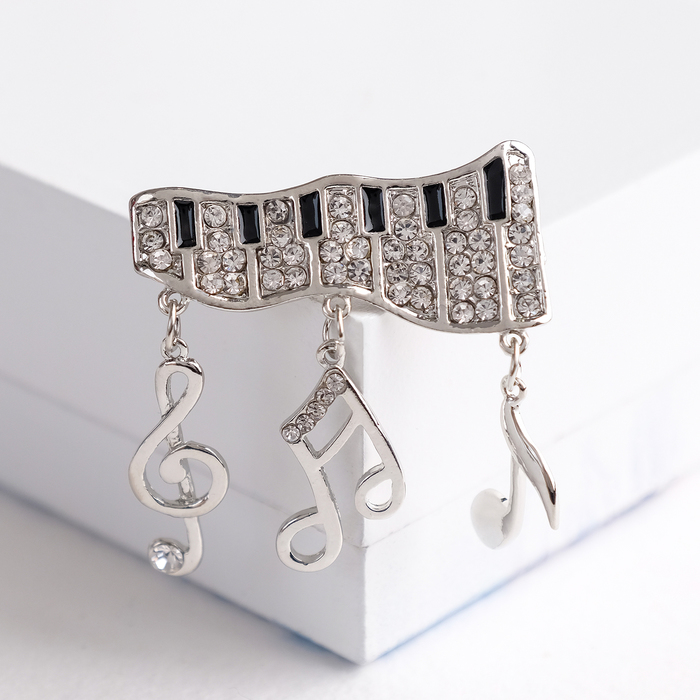 Брошь "Музыка", цвет белый в серебре