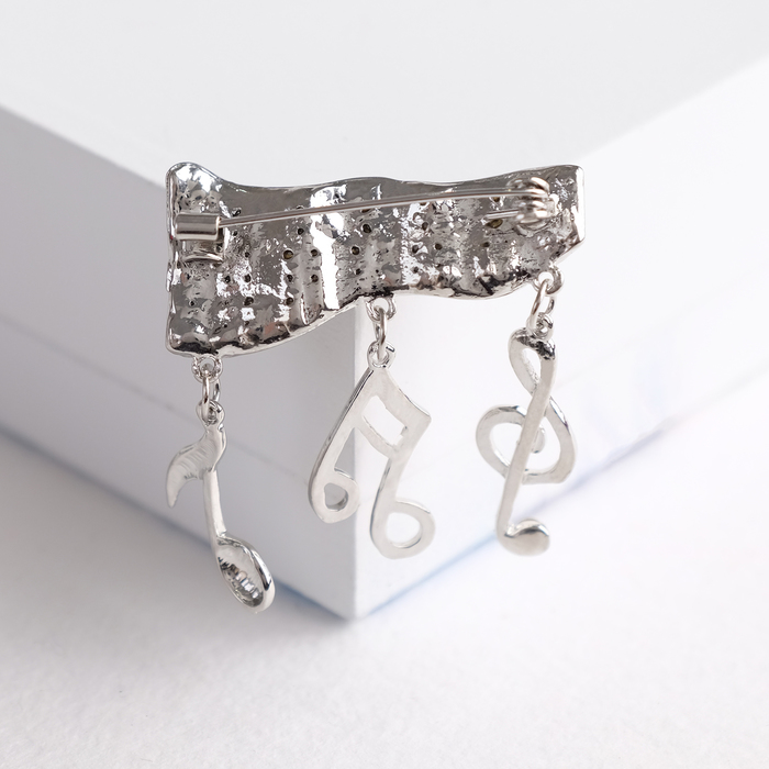 Брошь "Музыка", цвет белый в серебре