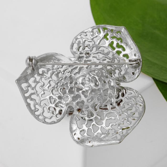 Брошь "Цветок" трилистник, цвет зеленый в серебре