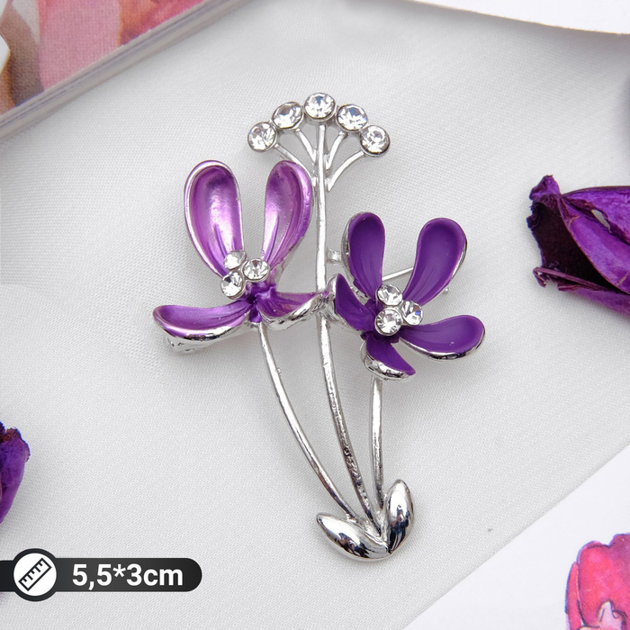 Брошь "Цветы" полевые, цвет фиолетовый в серебре