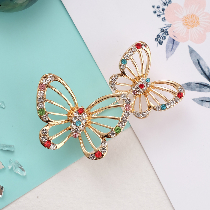 Брошь "Бабочки" в полёте, цветная в золоте