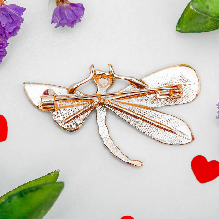 Брошь "Стрекоза" в полёте, цветная в золоте