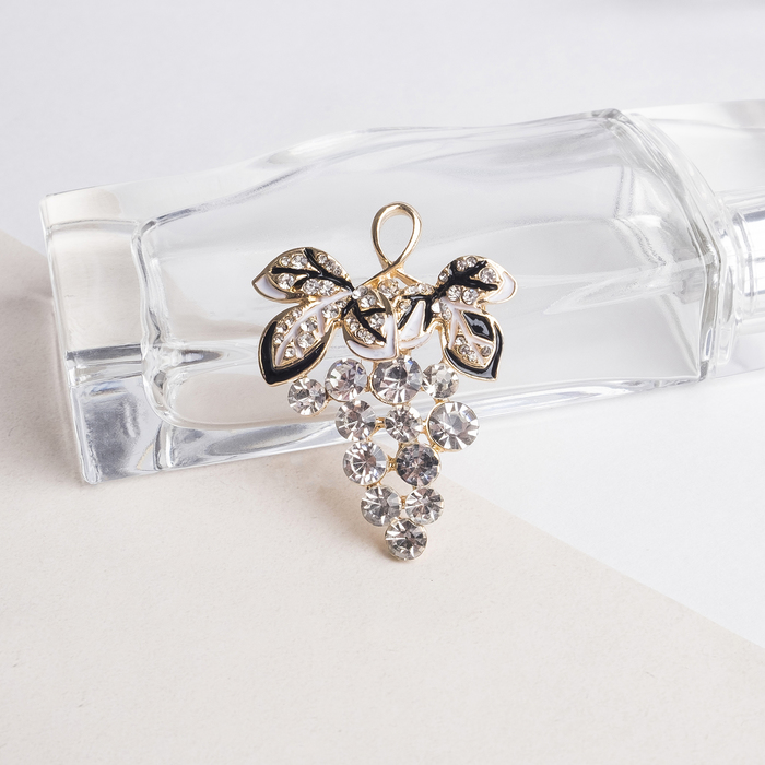 Брошь "Виноград", цвет бело-чёрный в золоте