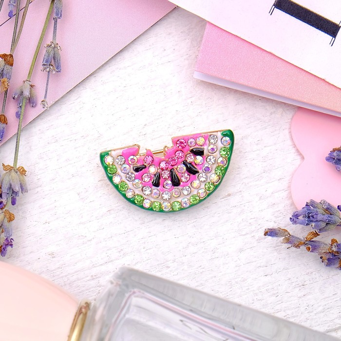 Брошь "Арбуз", цветная в золоте