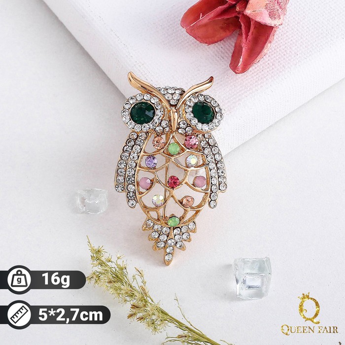 Брошь "Совушка", цветная в золоте