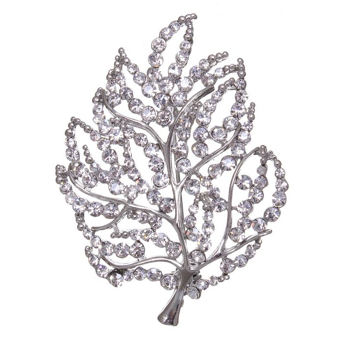 Брошь "Лист" сетчатый, цвет белый в серебре