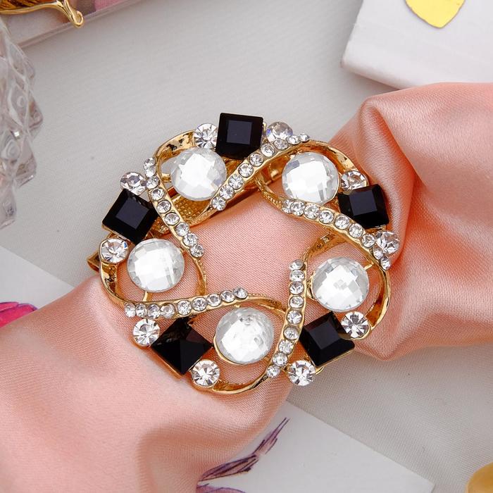 Зажим для платка "Венок" классика, цвет чёрно-белый в золоте