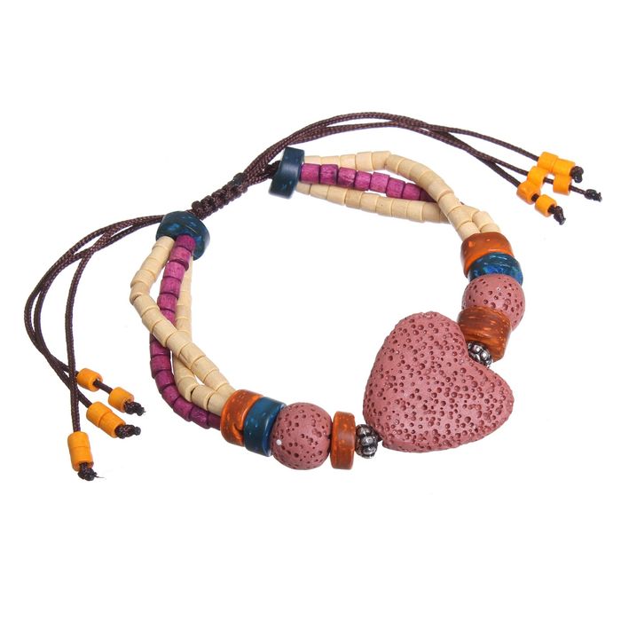 Браслет ассорти "Лава" сердце, цвет розовый