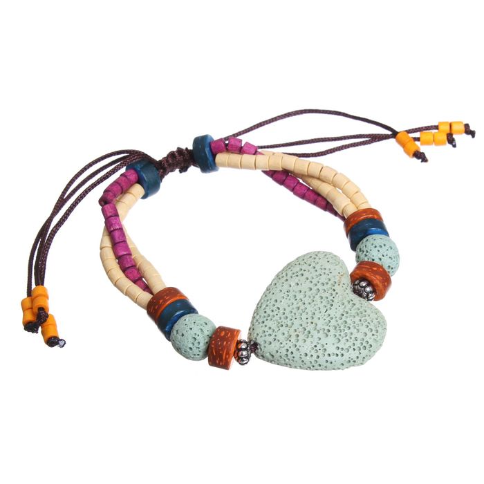 Браслет ассорти "Лава" сердце, цвет зелёный