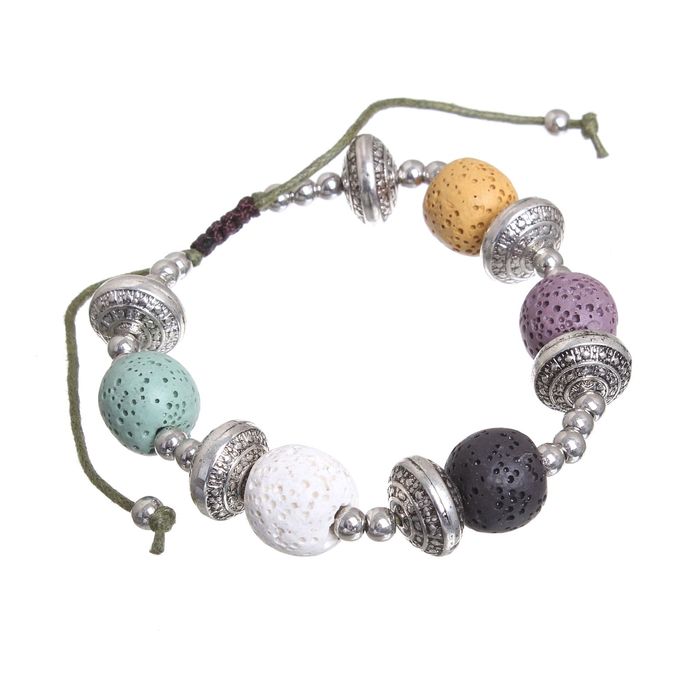 Браслет ассорти "Лава" шары, цвет чёрно-белый