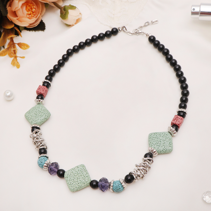 Бусы "Лава" ромбы с кругами, цветные