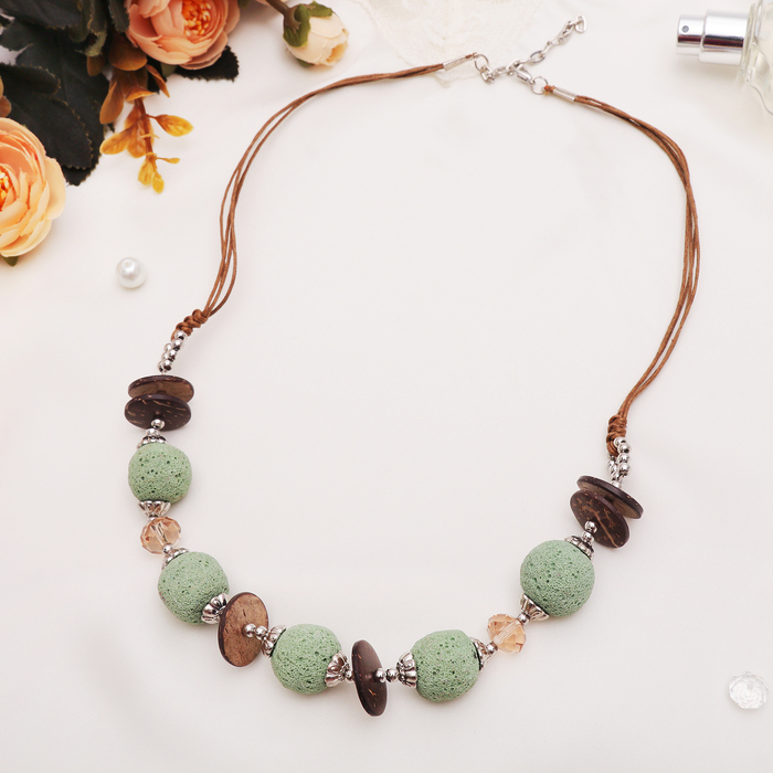 Бусы "Лава", шар, цвет зелёно-коричневый