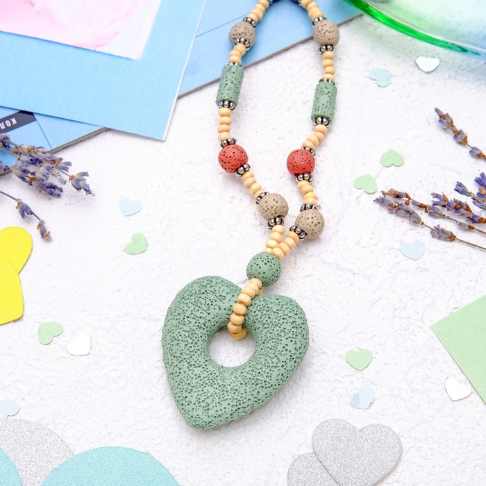 Кулон "Лава" сердце, цвет зелёно-коричневый