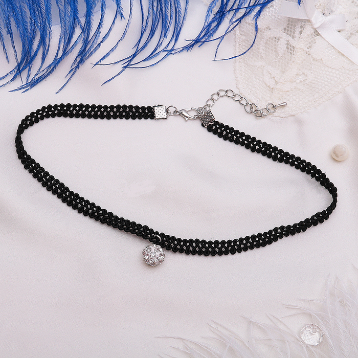 Чокер "Циркон" ажурный стиль, бусина, цвет серебро в чёрном