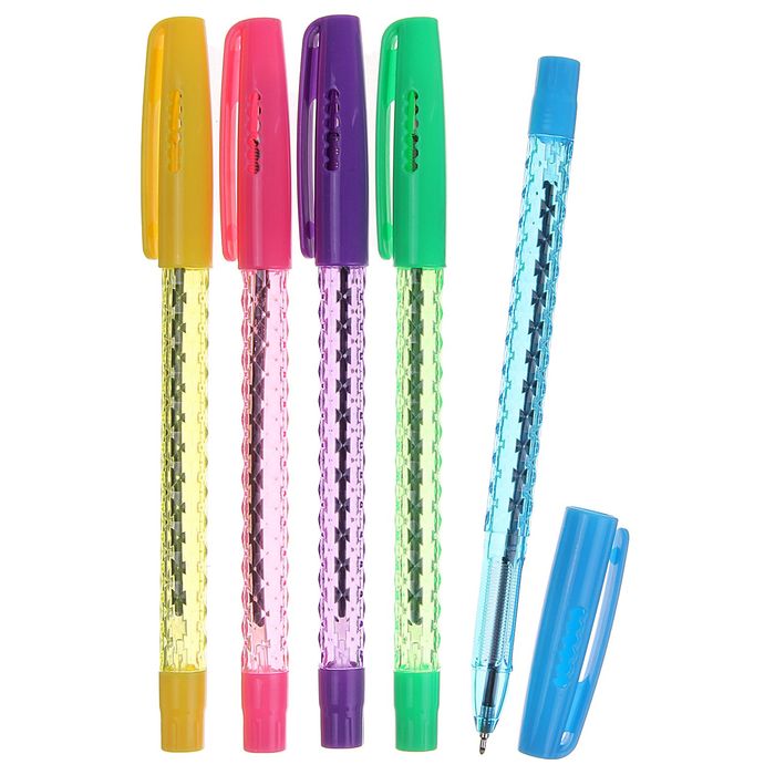 Ручка шариковая 1,0мм стержень синий NEW корпус рифленый тонированный МИКС