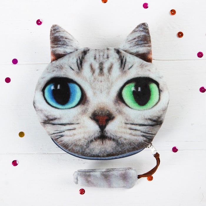 Мягкий кошелёк "Кисуля", разноцветные глазки, на застёжке хвостик