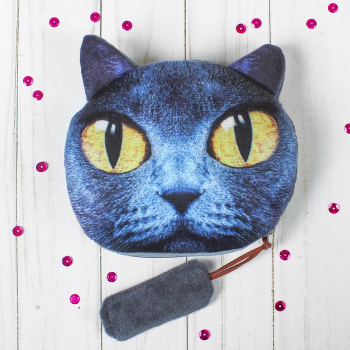 Мягкий кошелёк "Серый котик", на застёжке хвостик