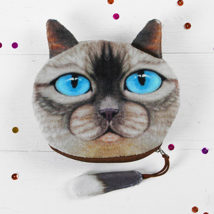Мягкий кошелёк "Голубоглазый котик", на застёжке хвостик