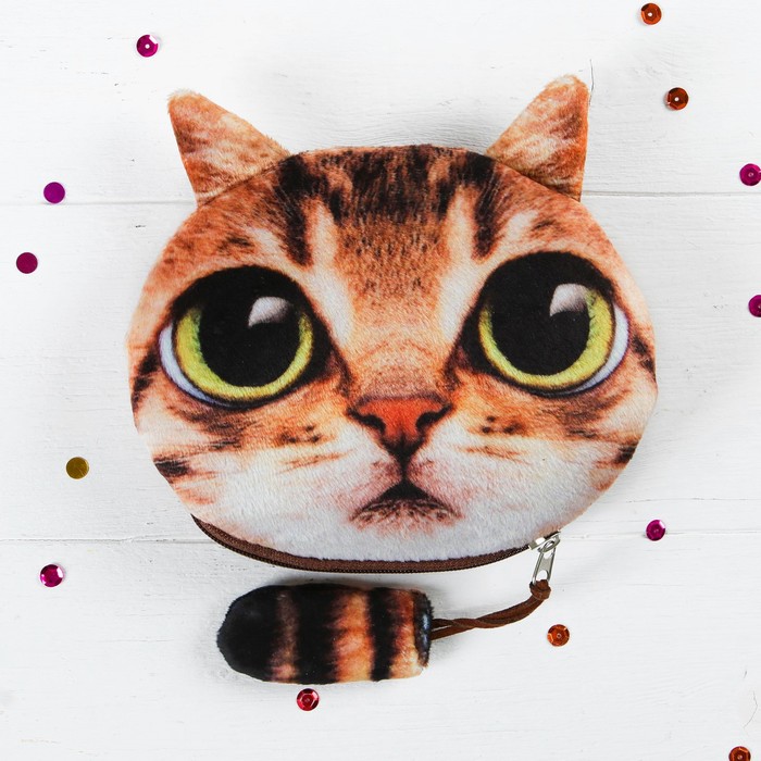 Мягкий кошелёк "Зеленоглазый котик", на застёжке хвостик