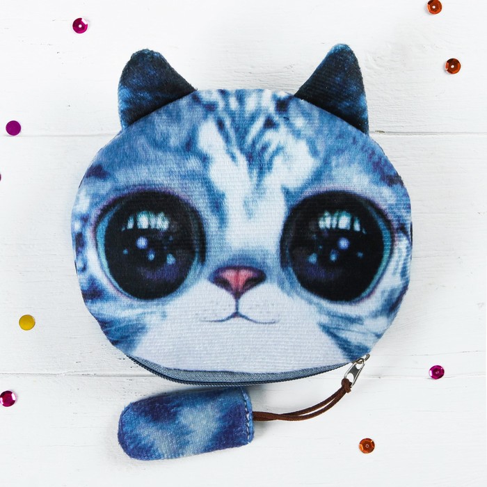 Мягкий кошелёк "Большеглазый котик", на застёжке хвостик