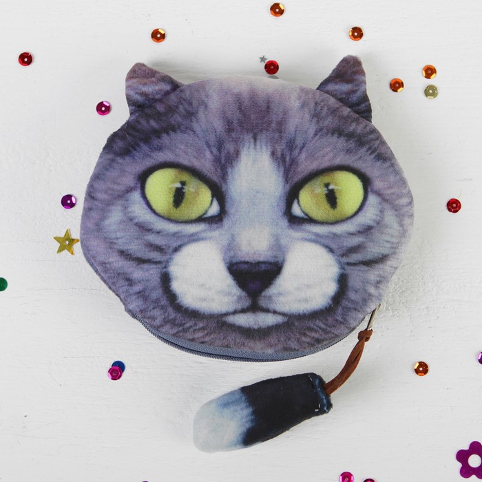 Мягкий кошелёк "Кот", жёлтые глазки, на застёжке хвостик