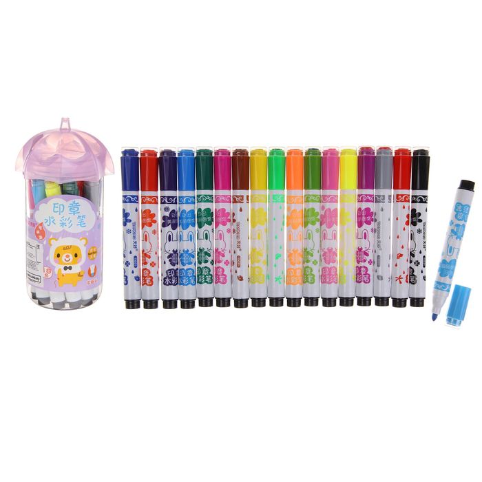 Фломастеры 18 цветов Зонтик, толстые, с печатью, вентилируемый колпачок, на водной основе МИКС