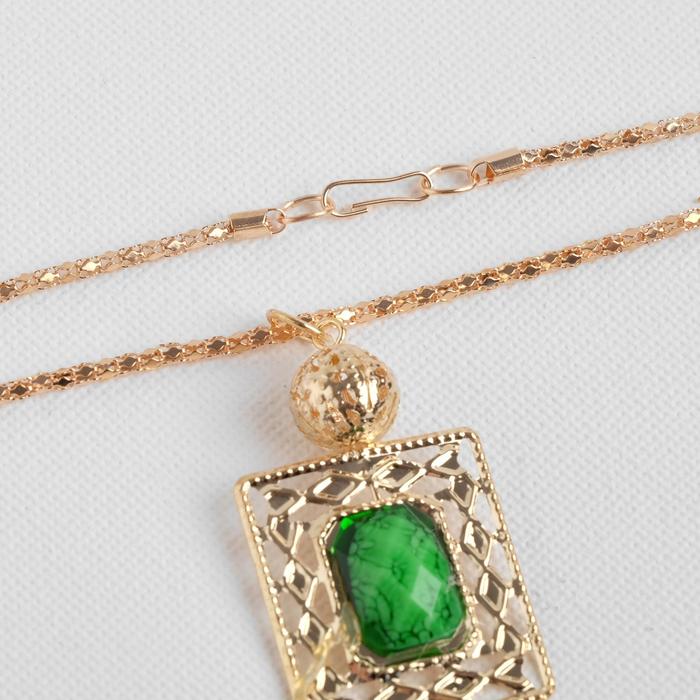 Гарнитур 3 предмета: серьги, кулон, кольцо "1000 и 1 ночь", прямоугольник, цвет зеленый