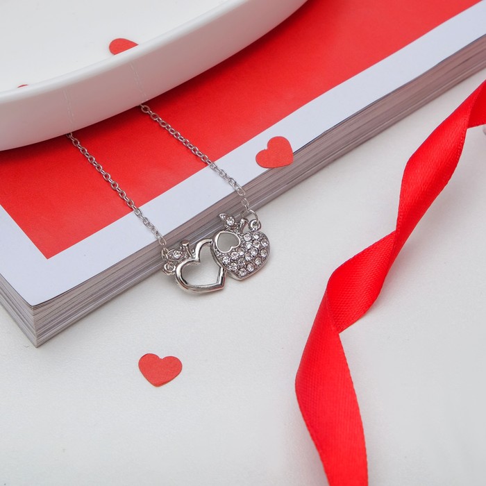 Кулон "Сердце" дуэт, цвет белый в серебре