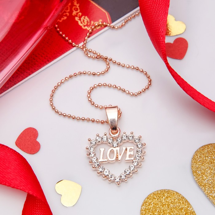 Кулон "Сердце" с надписью, цвет белый в золоте, 45см