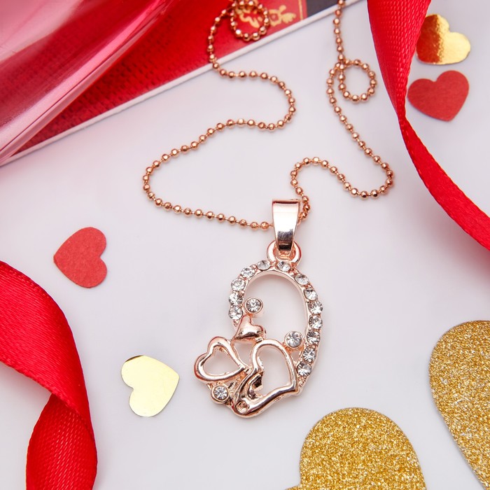 Кулон "Сердце" трио, цвет белый в золоте, 45см