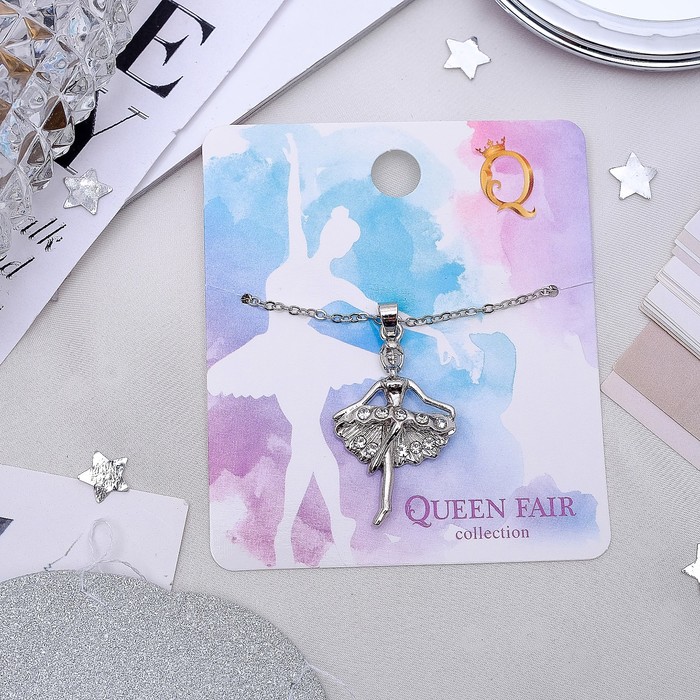 Кулон "Балерина" в танце, цвет белый в серебре, 45см