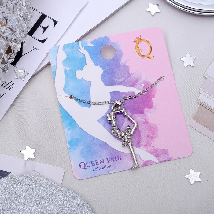 Кулон "Гимнастка", цвет белый в серебре, 45см