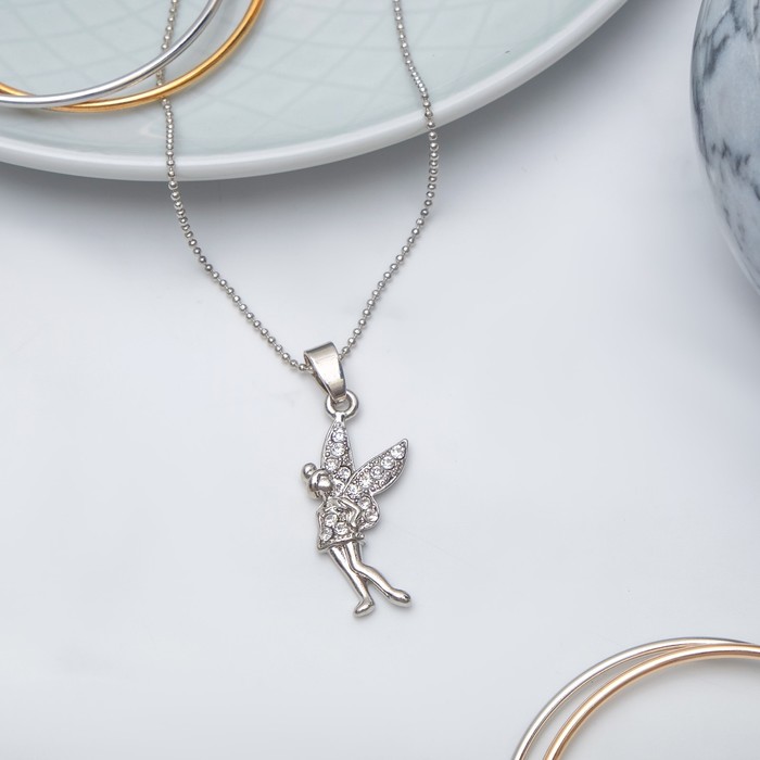 Кулон "Фея", цвет белый в серебре, 45см