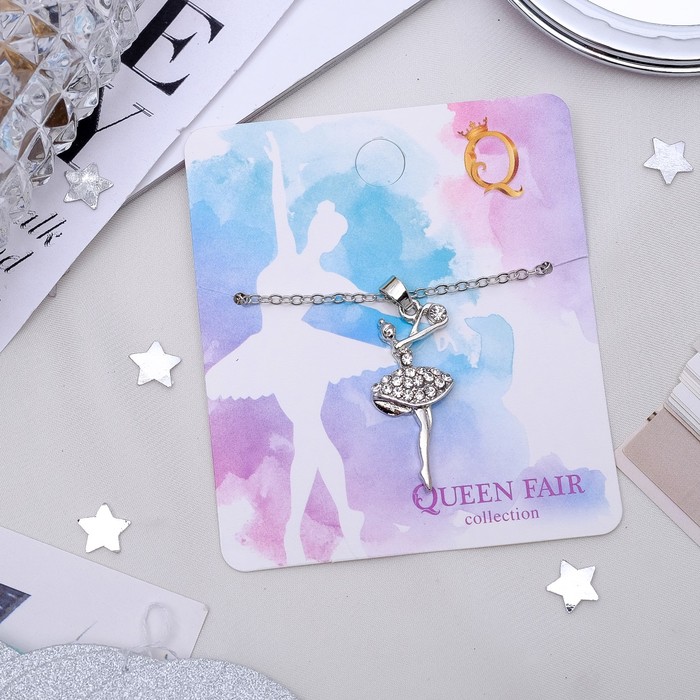 Кулон "Балерина" с шаром, цвет белый в серебре, 45см