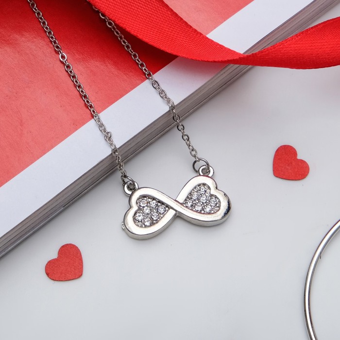 Кулон "Сердце" бесконечность, цвет белый в серебре, 45см