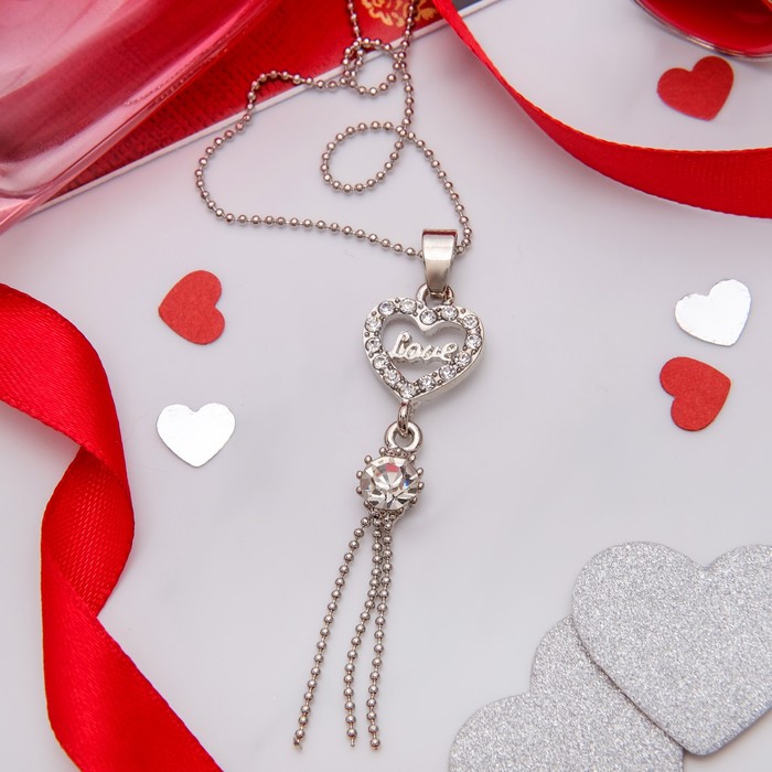 Кулон "Сердце" с кистью, цвет белый в серебре, 45см