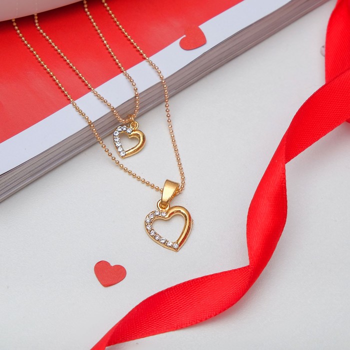 Кулон "Сердце" дуэт, двойная цепочка, цвет белый в золоте, 45см