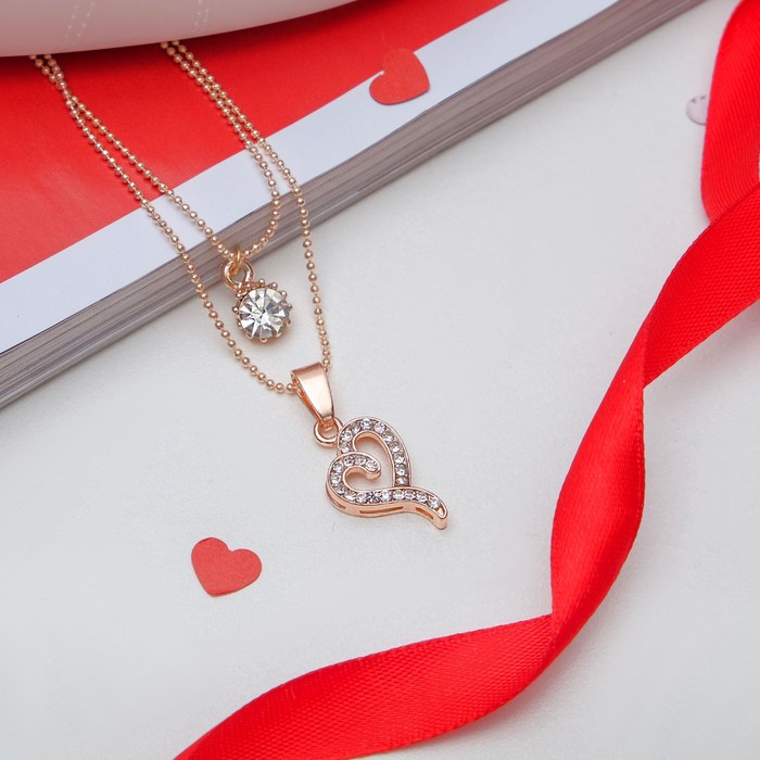 Кулон "Сердце" с каплей, двойная цепочка, цвет белый в золоте, 45см