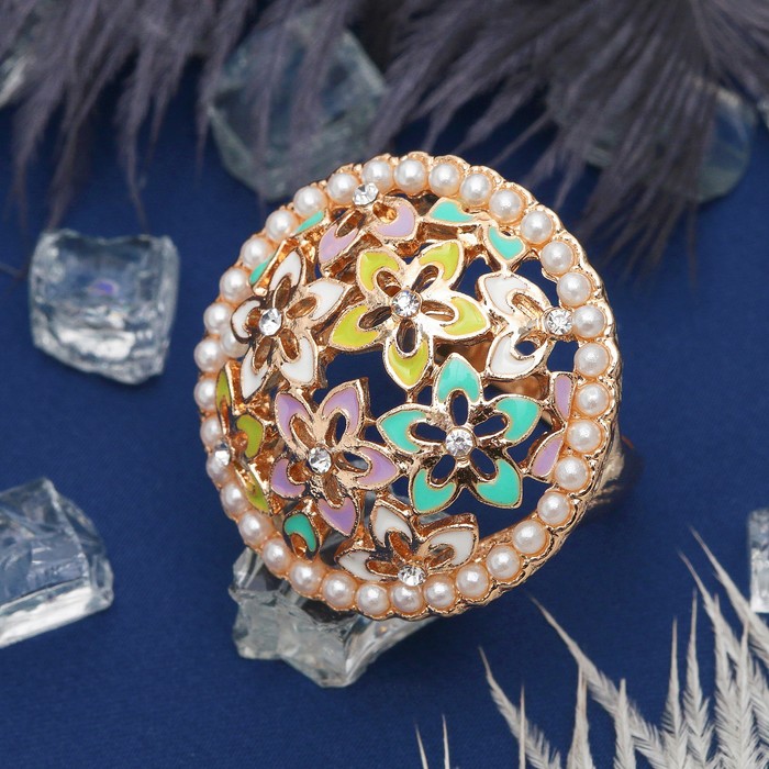 Кольцо "Цветочная поляна", цветное в золоте, размер 17,18,19 МИКС