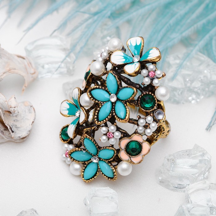 Кольцо "Цветочная поляна" овал, цветное в чернёном золоте, размер 17,18,19 МИКС