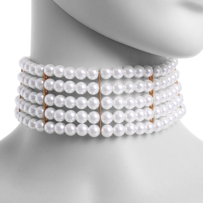 Чокер "Жемчужный" 5 рядов, цвет белый в золоте