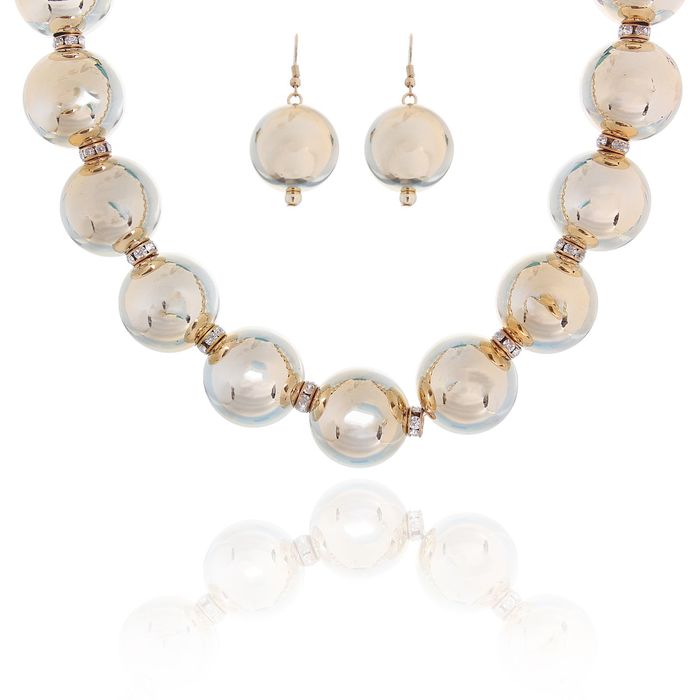 Набор 2 предмета: серьги, бусы "Шары стиля" цвет золотой