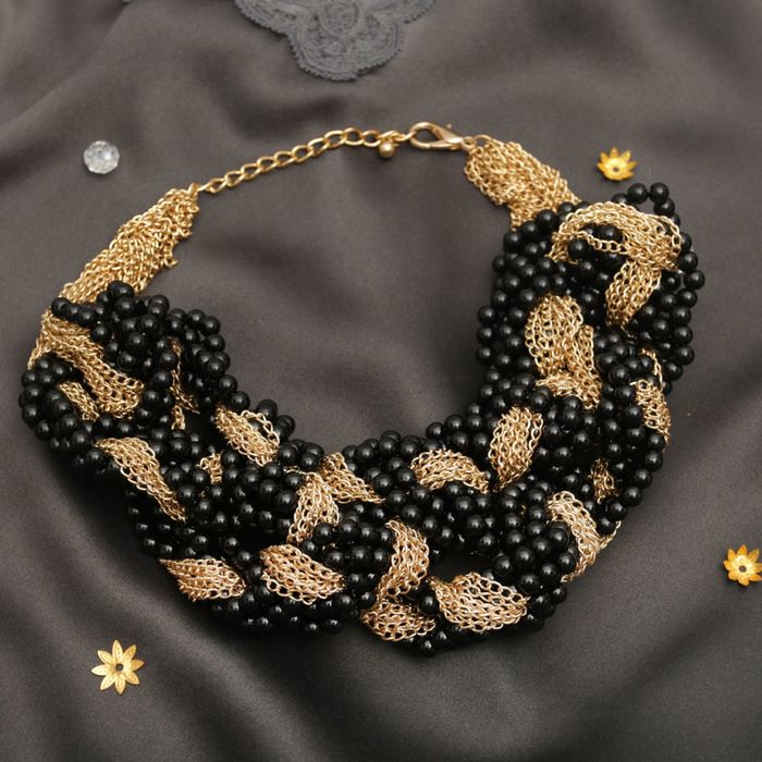 Бусы "Коса", цвет черный в золоте, 45см