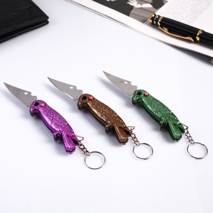 Брелок складной ножик кнопочный "Птица" МИКС